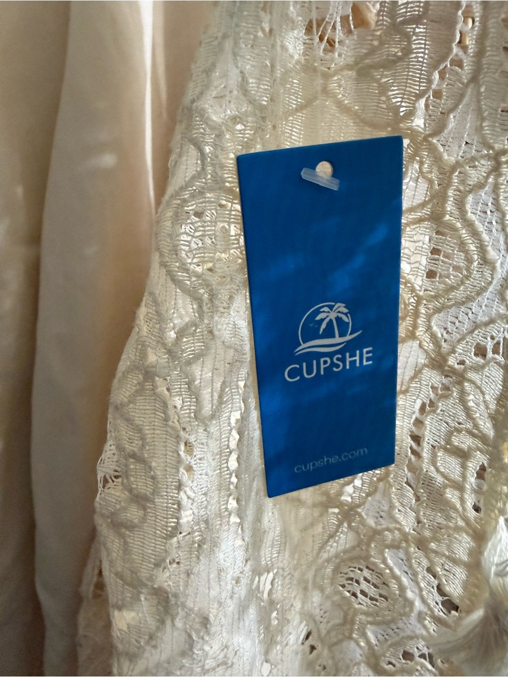 Cupshe Strapless Cream Boho Hi-Low Smocked Strapless Dress Resort Vacation - Picture 5 of 7